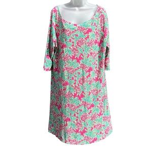 LILLY PULITZER Women XL Cassie Spike The Punch Pink Pineapple Cotton Shift Dress